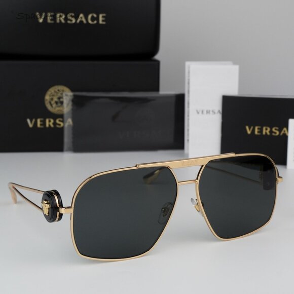BRAND NEW Versace VE2269 100287 Gold Dark Grey Pilot Unisex Sunglasses VE 2269 main image 4